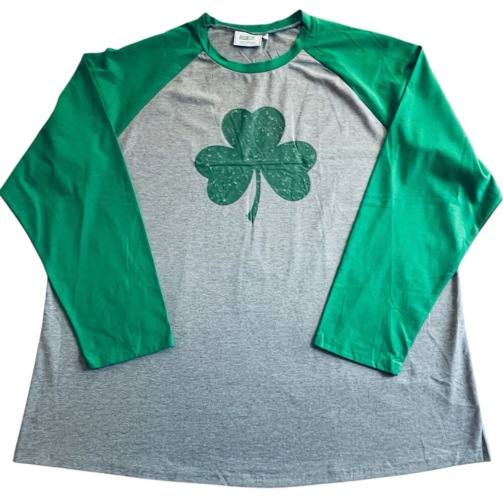 St. Patrick's Day Green Shamrock Irish Clover Long Sleeve Raglan Tshirt Mens 3XL